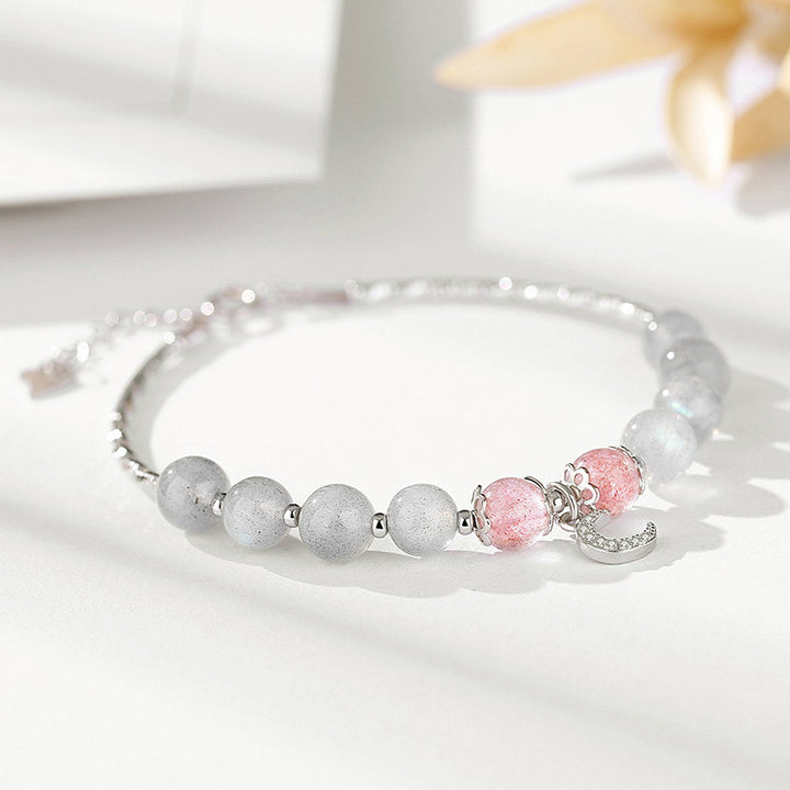 Buddha Stones Strawberry Quartz Moonstone Luck Moon Charm Bracelet - Strawberry Quartz&Moonstone(Wrist Circumference: 15–16 cm) - image 0
