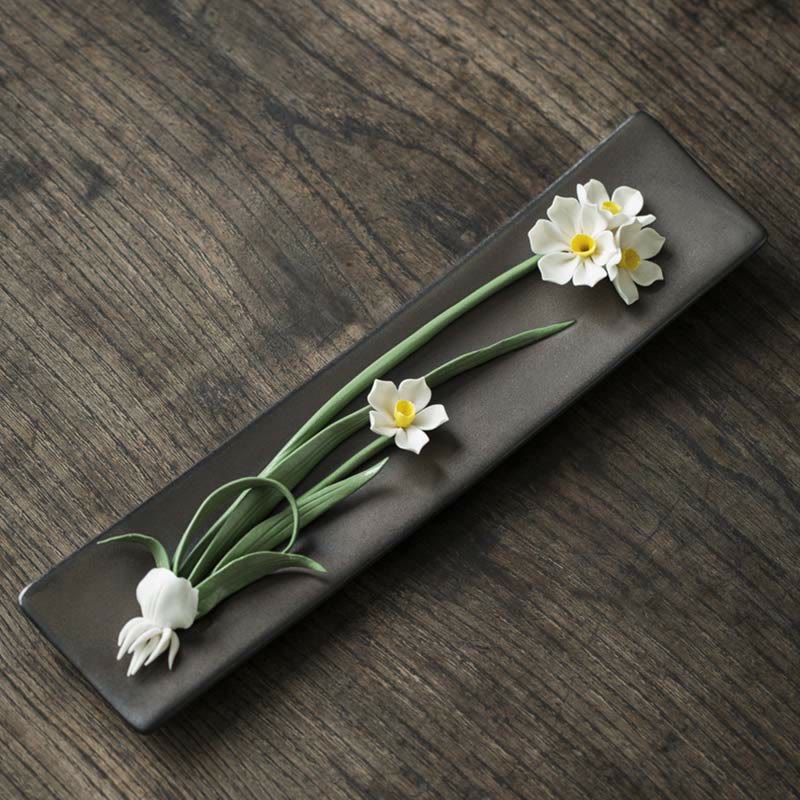 Buddha Stones Lotus Peony Rose Flower Ceramic Spiritual Incense Burner - White Daffodils - image 7