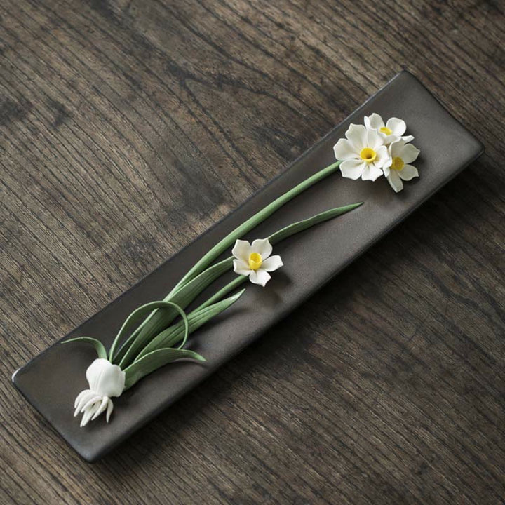 Buddha Stones Lotus Peony Rose Flower Ceramic Spiritual Incense Burner - White Daffodils - image 7