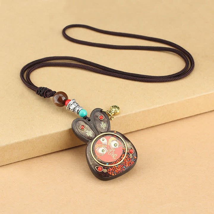 Tibet Ebony Five God of Wealth Thangka Necklace Pendant - Red - image 2