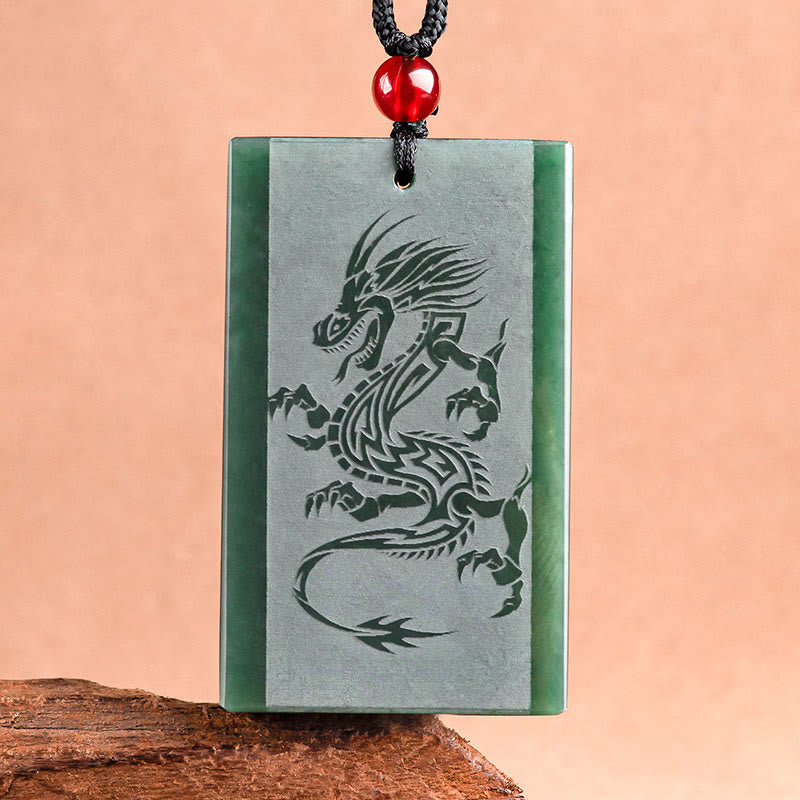 Buddha Stones Hetian Cyan Jade Dragon Engraved Success Necklace Pendant - image 1
