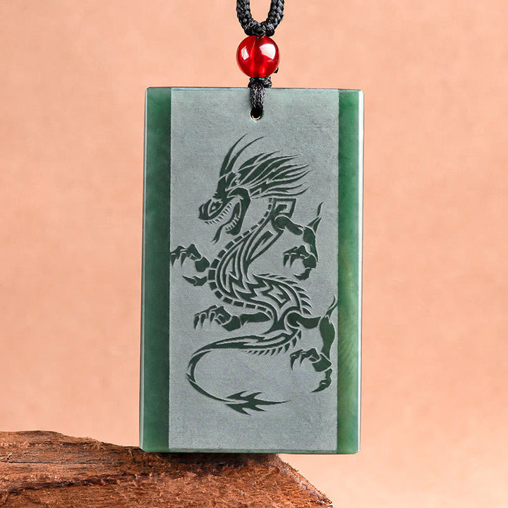 Buddha Stones Hetian Cyan Jade Dragon Engraved Success Necklace Pendant - image 1