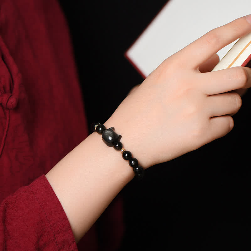 Buddha Stones Gold Sheen Obsidian Silver Sheen Obsidian Lovely Paw Lucky Cat Protection Bracelet - image 33