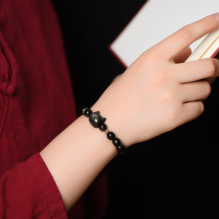 Buddha Stones Gold Sheen Obsidian Silver Sheen Obsidian Lovely Paw Lucky Cat Protection Bracelet - image 33