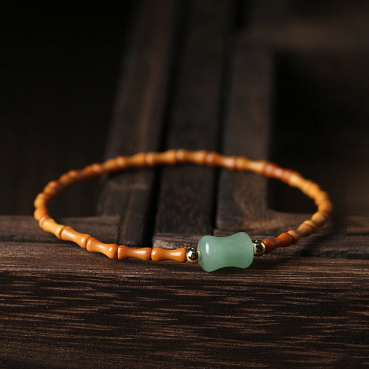 Buddha Stones Natural Olive Pit Green Aventurine Bamboo Pattern Luck Bracelet - image 2