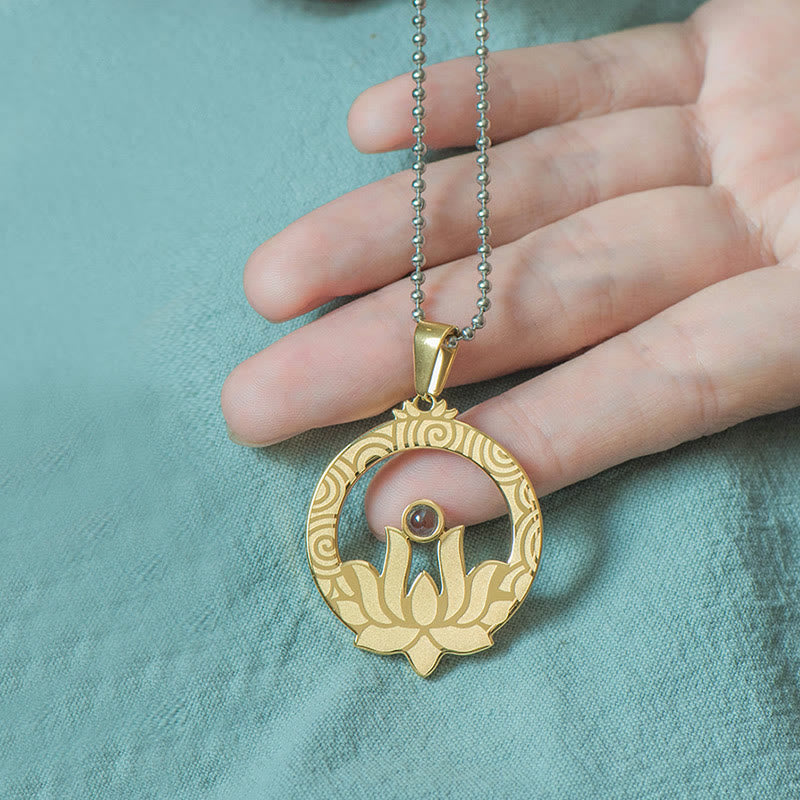Buddha Stones Lotus Titanium Steel Enlightenment Projection Shurangama Mantra Necklace Pendant - image 15