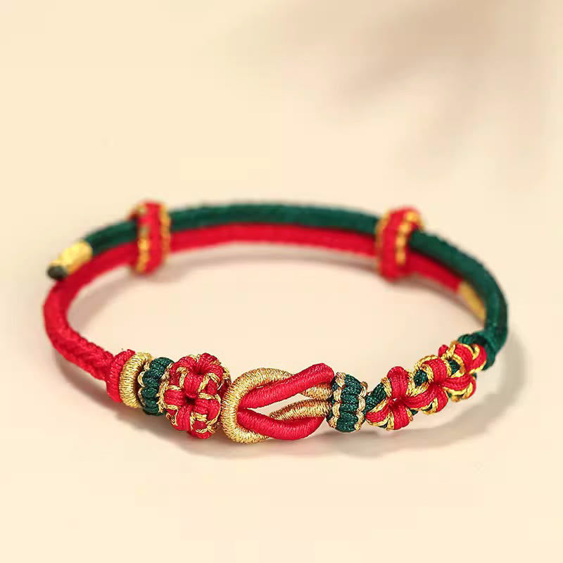 Buddha Stones Handmade Peach Blossom Knot Eight Thread Peace Knot Luck Protection Bracelet - Red Green(Wrist Circumference 15-19cm) - image 11