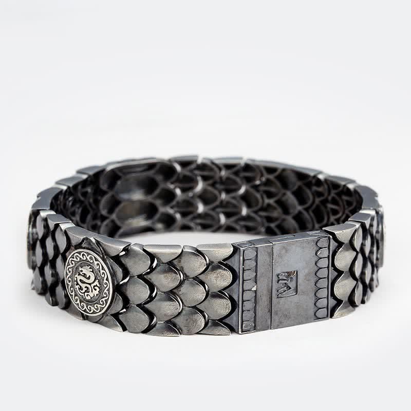 Buddha Stones 925 Sterling Silver Dragon Scales Luck Success Bracelet Bangle - image 1