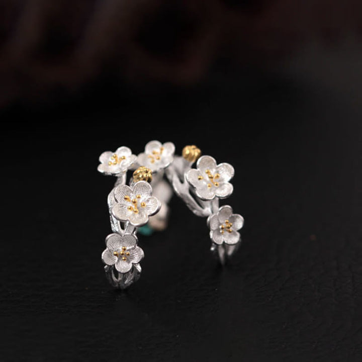 Buddha Stones 925 Sterling Silver Plum Blossom Floral Blessing Earrings - image 6
