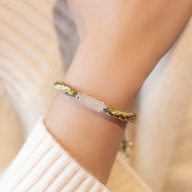 Buddha Stones White Jade Bamboo Reincarnation Knot Wealth Luck Strength String Bracelet - image 10