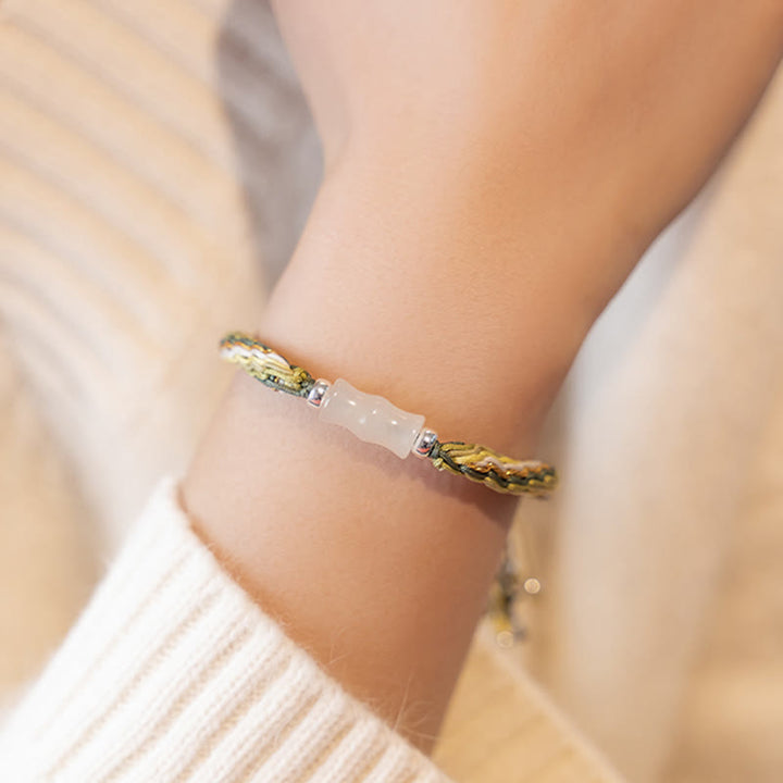 Buddha Stones White Jade Bamboo Reincarnation Knot Wealth Luck Strength String Bracelet - image 10