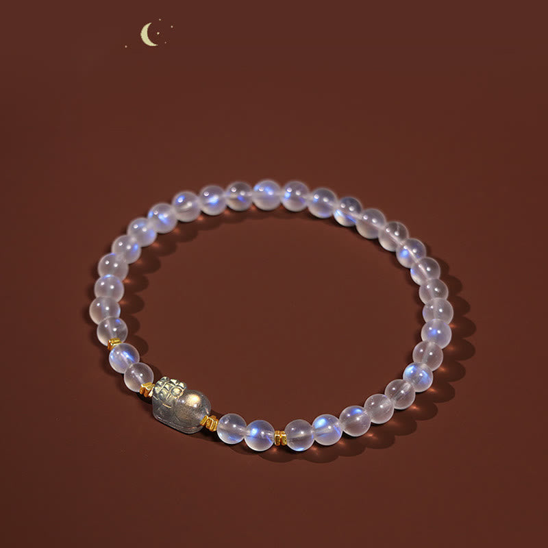 Buddha Stones 925 Sterling Silver Plated Gold Natural Moonstone PiXiu Healing Bracelet - image 4