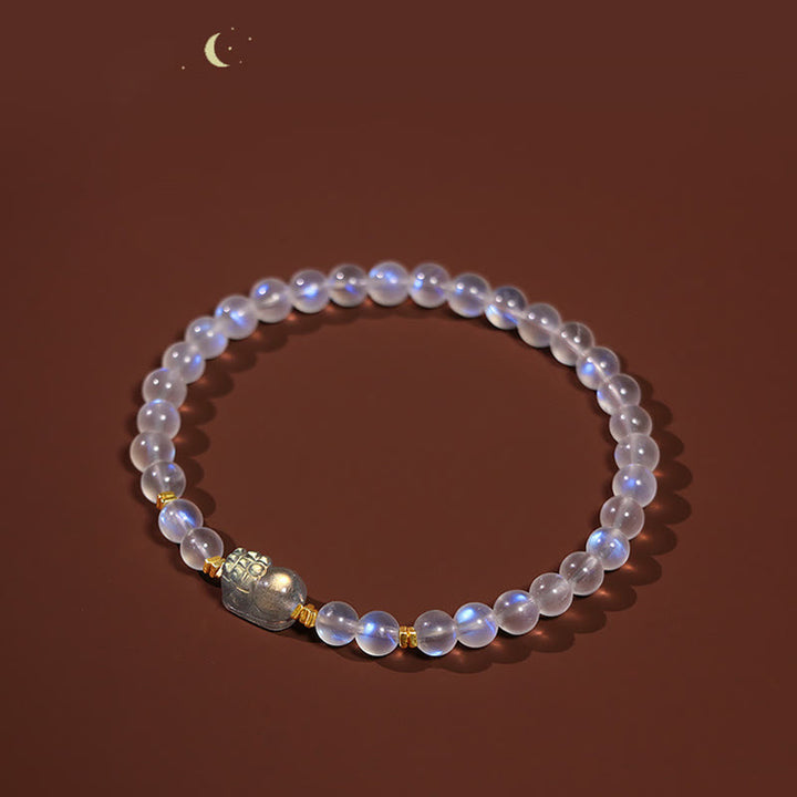 Buddha Stones 925 Sterling Silver Plated Gold Natural Moonstone PiXiu Healing Bracelet - image 4