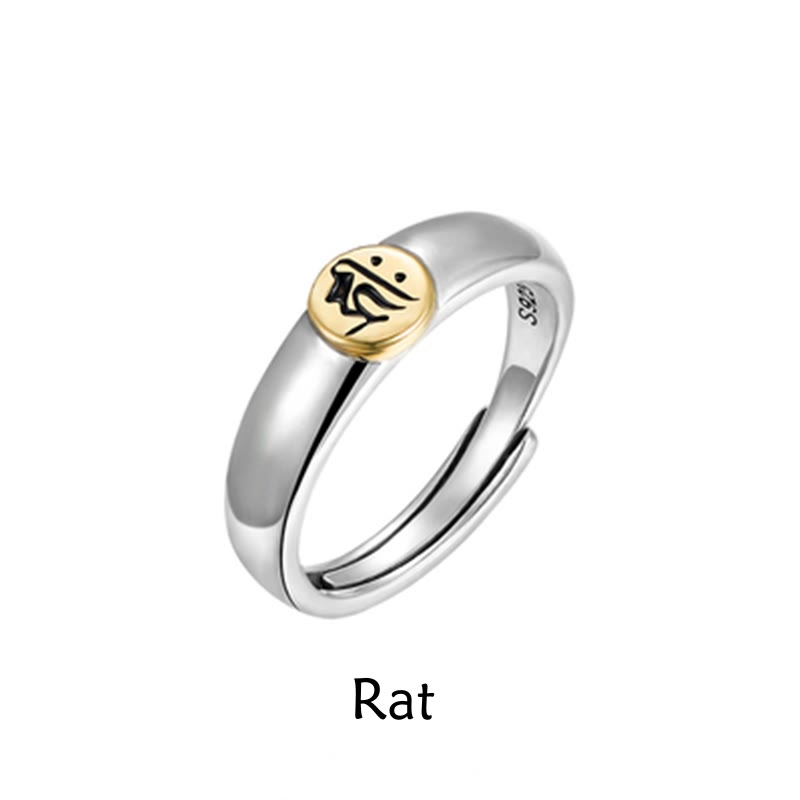 Buddha Stones Tibetan Om Mani Padme Hum Carved Chinese Zodiac Natal Buddha Peace Ring - Rat - image 3