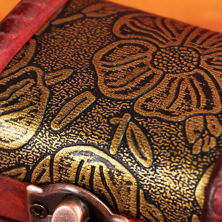 Buddha Stones Retro Small Wood Jewelry Box Lotus Golden Grape Copper Coin Daffodil Grass Flower Jewelry Storage Box - image 3