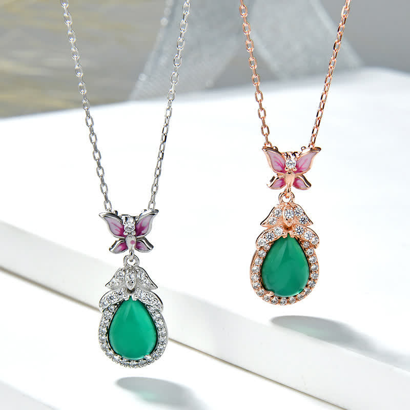 925 Sterling Silver Green Chalcedony Butterfly Zircon Courage Necklace Pendant - image 1