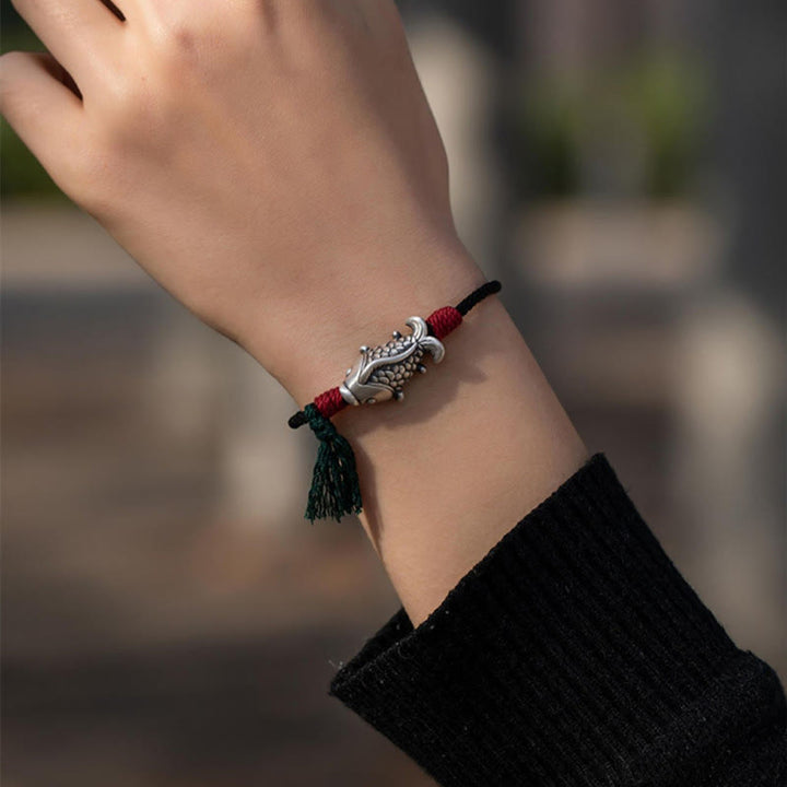 Buddha Stones 925 Sterling Silver Luck Koi Fish Braided Bracelet - image 4