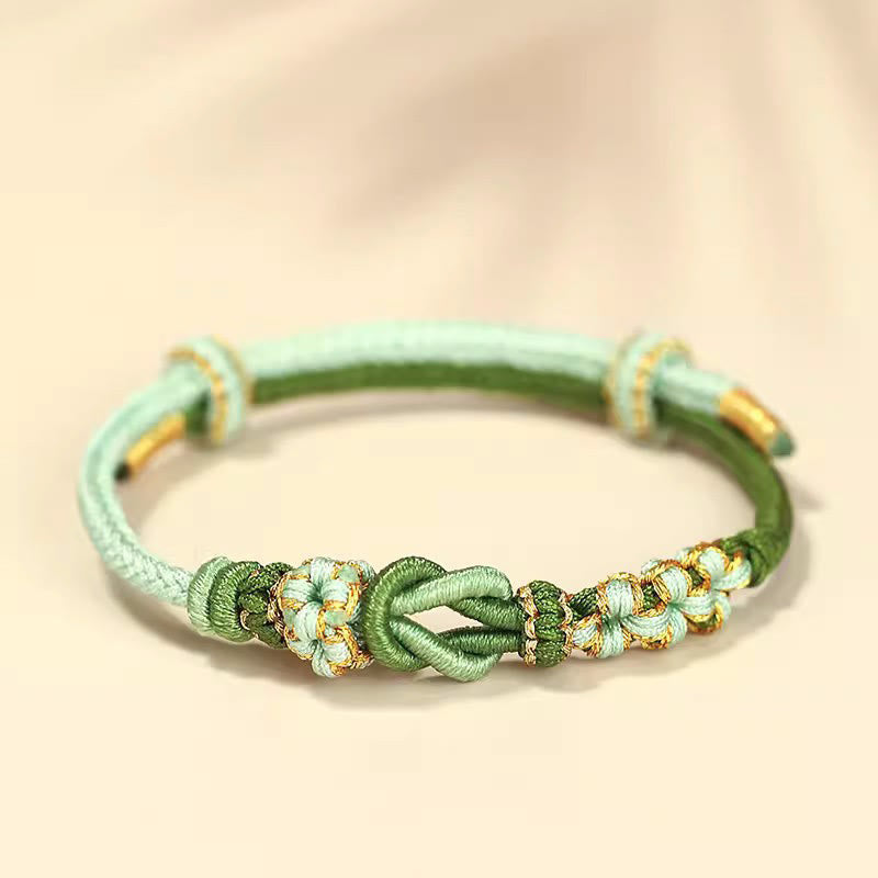 Buddha Stones Handmade Peach Blossom Knot Eight Thread Peace Knot Luck Protection Bracelet - Green(Wrist Circumference 15-19cm) - image 4