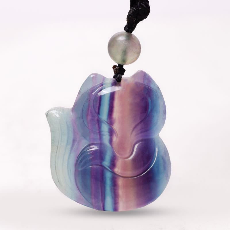 Buddha Stones Natural Fluorite Gold Sheen Obsidian Fox Pendant Protection Necklace - Fluorite Fox - image 15