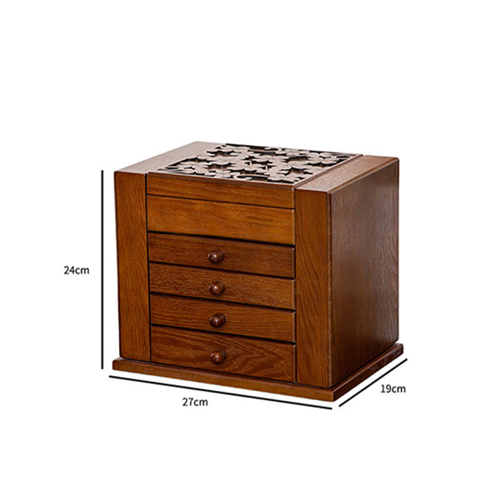 Buddha Stones Vintage Large Capacity Wooden Jewelry Box Jewelry Storage Box With Mirror - image 20