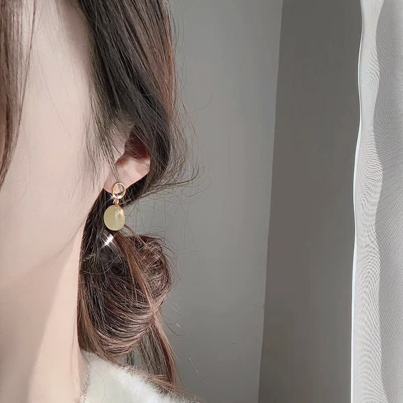 Buddha Stones Round Jade Peace Buckle Luck Drop Earrings - image 4