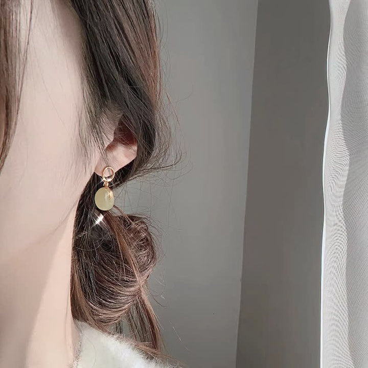 Buddha Stones Round Jade Peace Buckle Luck Drop Earrings - image 4