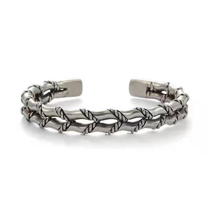 Buddha Stones Vintage Double Layer Bamboo Pattern Luck Cuff Bracelet Bangle - image 1