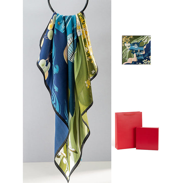 Buddha Stones Jungle Oil Painting Auspicious Clouds 100% Mulberry Silk Scarf Premium Grade 6A Double-sided Silk Neck Scarf - Hot Air Balloon - image 25