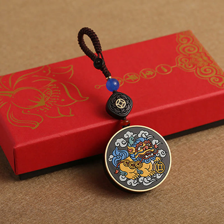 Buddha Stones PiXiu Copper Coin Ebony Wood Luck Attract Wealth Key Chain Decoration - image 10
