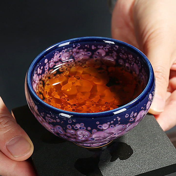 Buddha Stones Colorful Iris Flowers Chinese Jianzhan Kiln Change Porcelain Teacup Tenmoku Kung Fu Tea Cup - image 2