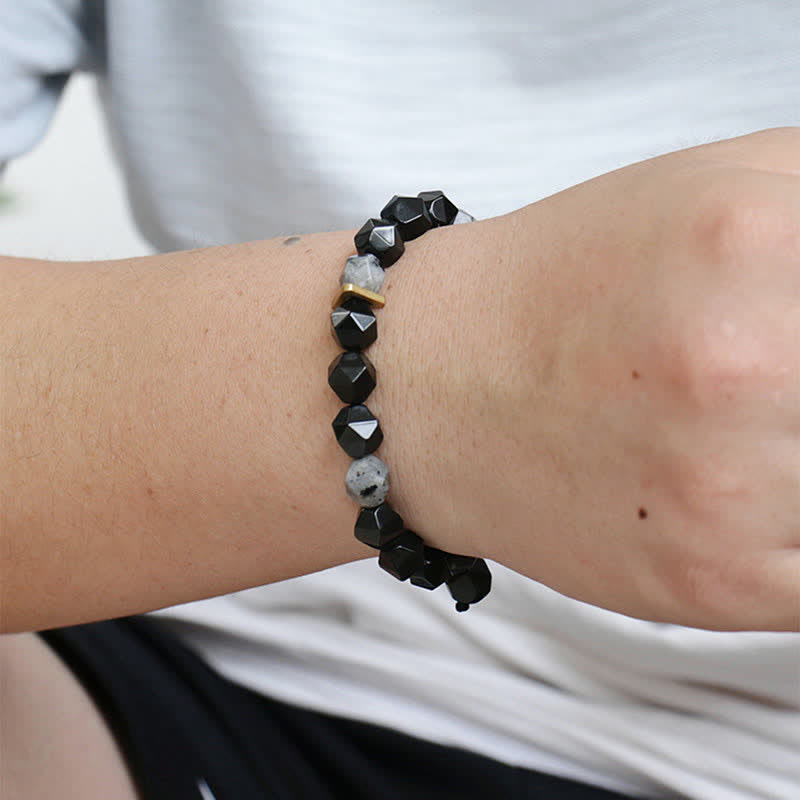 Buddha Stones Black Obsidian Black Glitter Stone Purification Bracelet - image 3