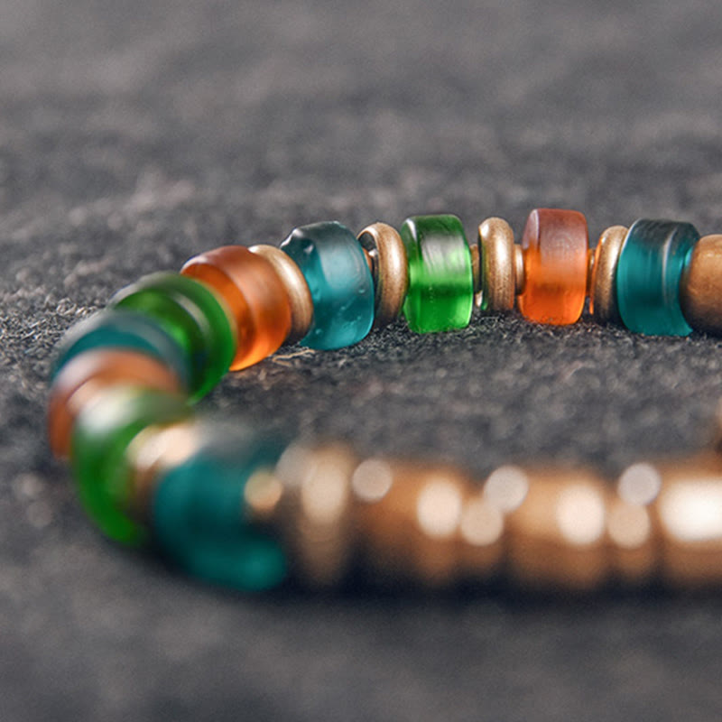Buddha Stones Tibetan Colorful Glass Beads Copper Wealth Bracelet - image 10