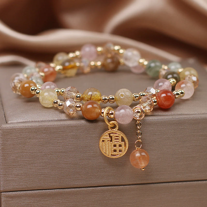 Buddha Stones Multicolored Rutilated Quartz Fu Character Auspiciousness Bracelet - image 3