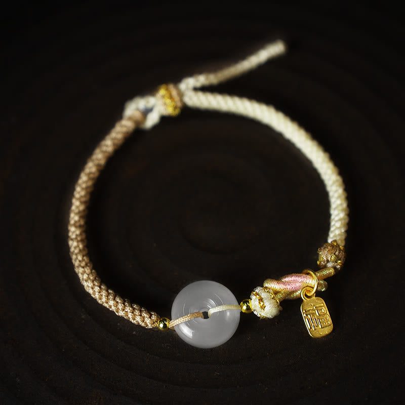 Buddha Stones Handmade White Agate Peace Buckle Luck Happiness Protection Weave String Bracelet - image 5