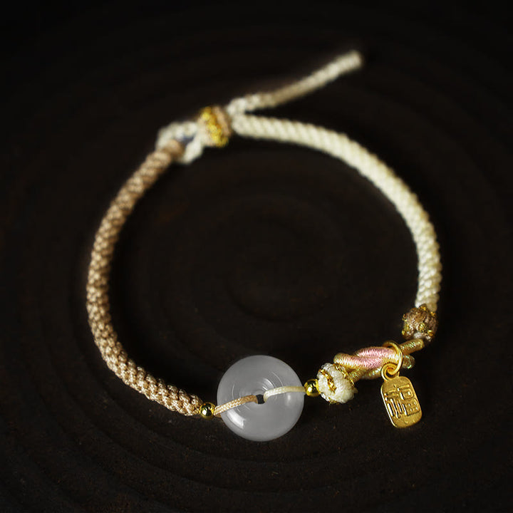 Buddha Stones Handmade White Agate Peace Buckle Luck Happiness Protection Weave String Bracelet - image 5