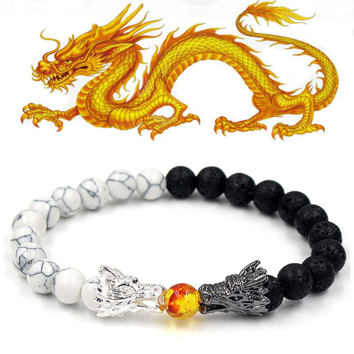 Buddha Stones White Turquoise Lava Rock Dragon Blessing Beaded Bracelet - White Turquoise&Lava Rock - image 21