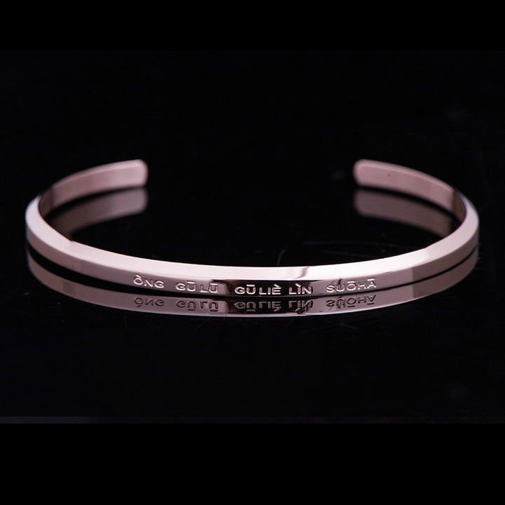 Buddha Stones Six True Words Engraving Titanium Steel Blessing Protection Bracelet - Kurukullā - Peachpuff - Large - image 9