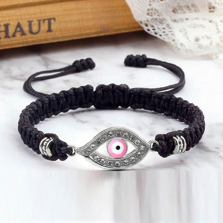 Buddha Stones Evil Eye Keep Away Evil Spirits String Bracelet - Black Pink Evil Eye - Silver Border - image 64