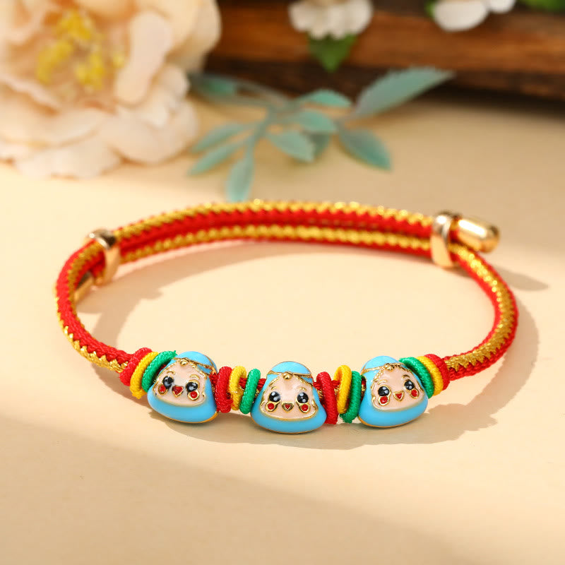 Buddha Stones Colorful Rope Zongzi Pattern Luck Handmade Child Adult Bracelet - Golden Red Rope-Three Zongzi (Blue)(Wrist Circumference 12-20cm) - image 20