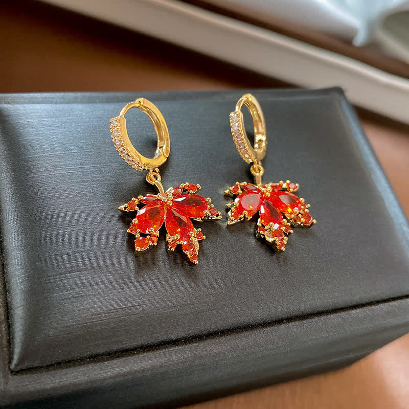 Buddha Stones Maple Leaf Zircon Luck Necklace Pendant Ring Earrings - Round Earrings - image 3