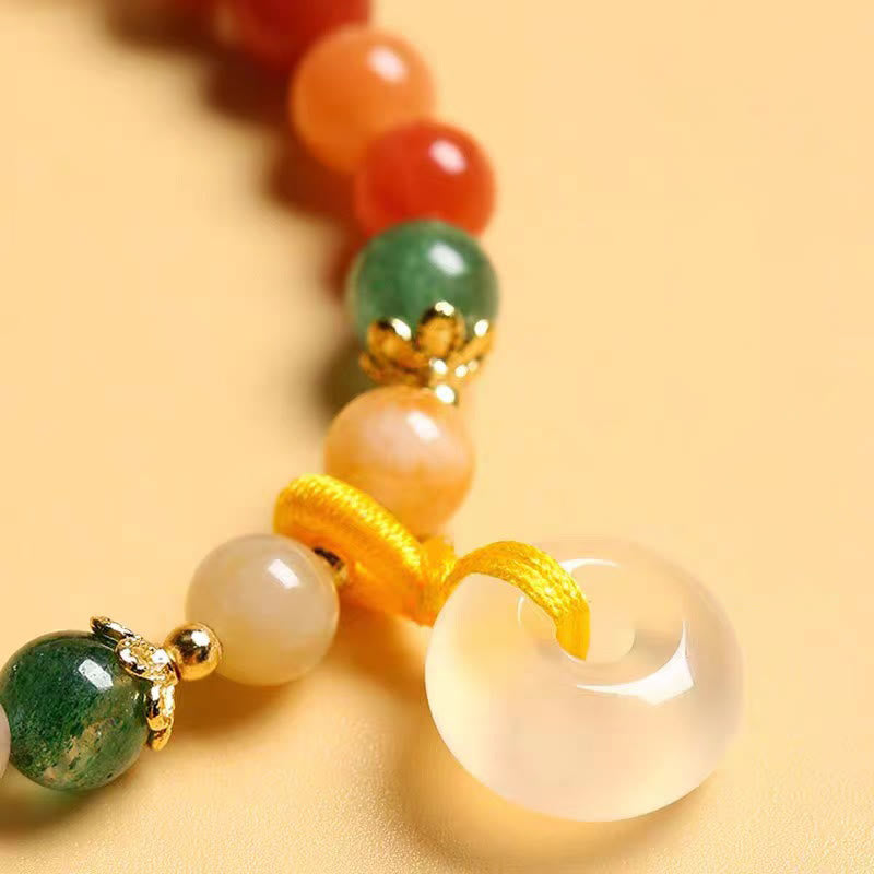 Buddha Stones 14K Gold Plated Colorful Golden Silk Jade Peace Buckle Wealth Bracelet - image 2