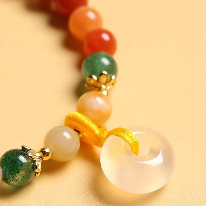 Buddha Stones 14K Gold Plated Colorful Golden Silk Jade Peace Buckle Wealth Bracelet - image 2