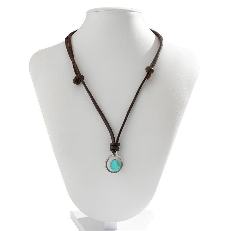 Buddha Stones Round Turquoise Stone Protection Strength Necklace Pendant - image 6