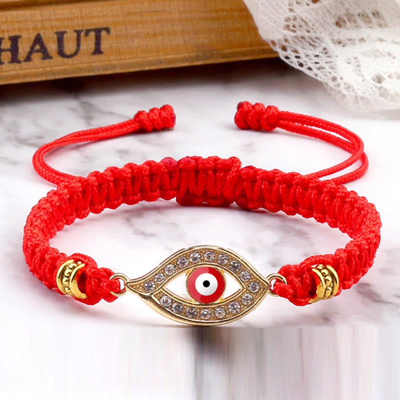 Buddha Stones Evil Eye Keep Away Evil Spirits String Bracelet - Red&Red Evil Eye - Gold Border - image 53