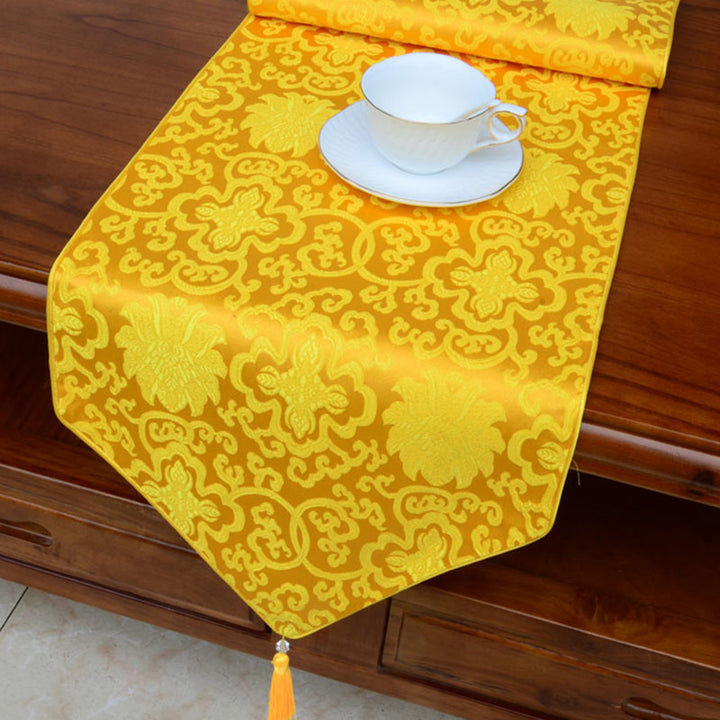 Prayer Altar Flower Vajra Dragon Pattern Tibetan Auspicious Symbols Tassels Jacquard Table Runner - Yellow Flower - 200*33cm - image 8