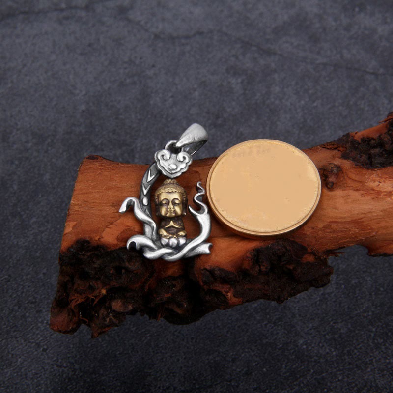Buddha Stones 925 Sterling Silver Zen Buddha Ruyi Handle Compassion Necklace Pendant - image 3