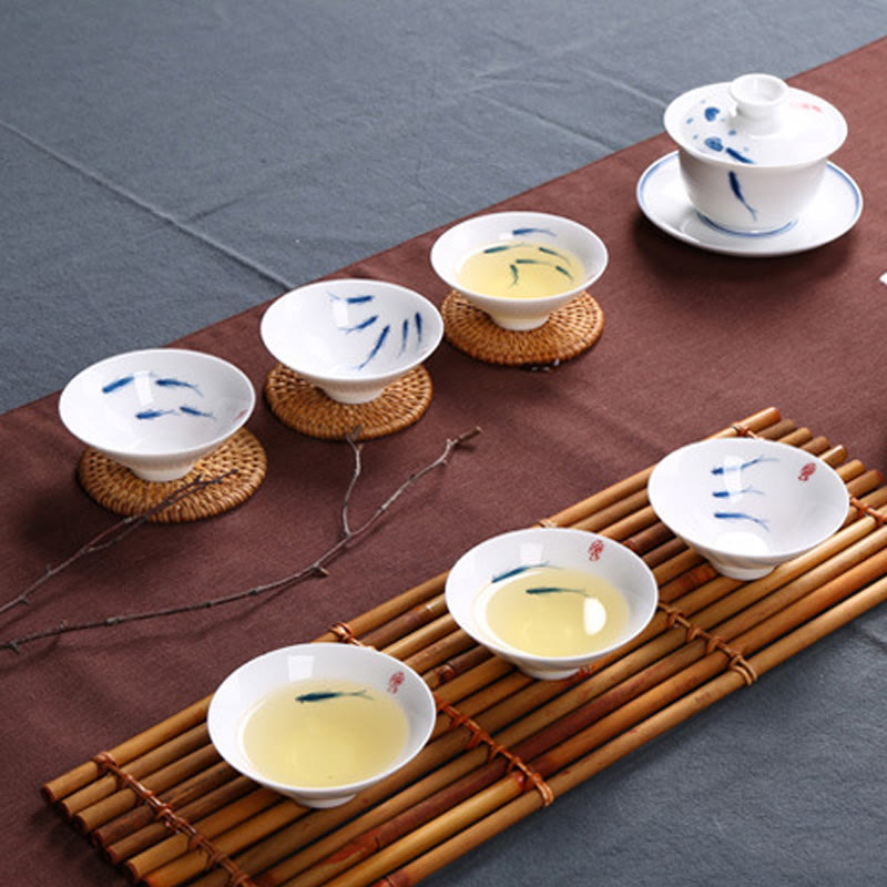 Buddha Stones Jingdezhen Blue and White Porcelain Koi Fish Ceramic Teacup Kung Fu Tea Cups - image 16