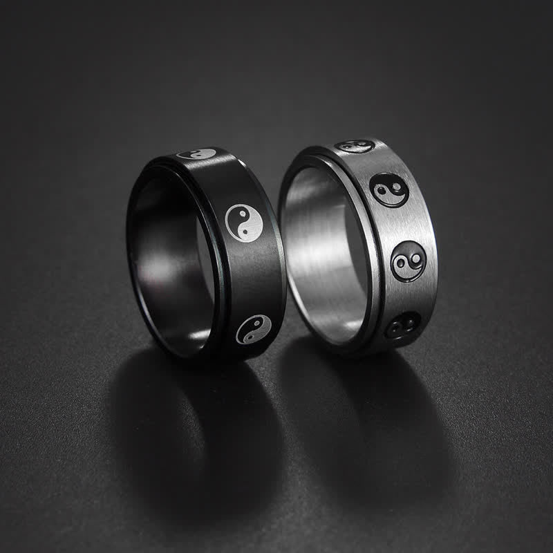 Buddha Stones Yin Yang Titanium Steel Balance Rotatable Ring - image 0