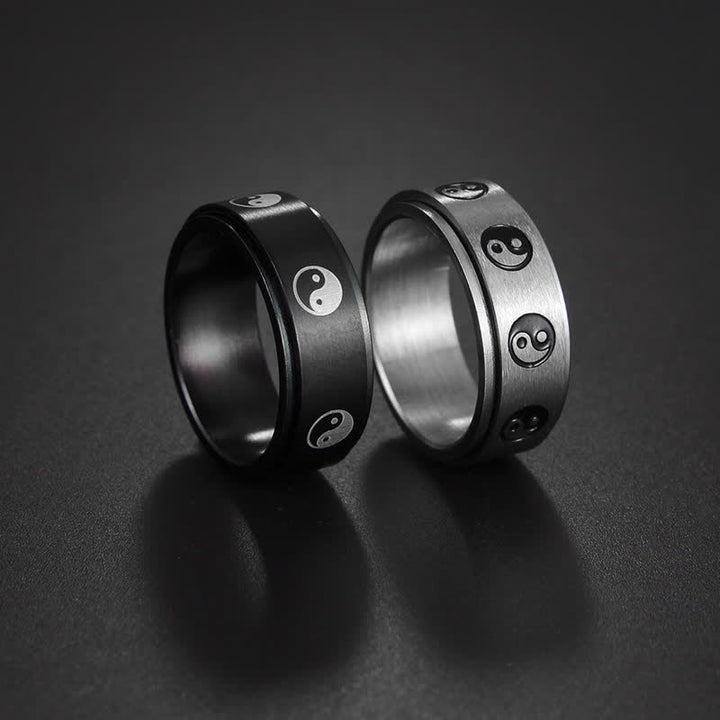 Buddha Stones Yin Yang Titanium Steel Balance Rotatable Ring - image 0