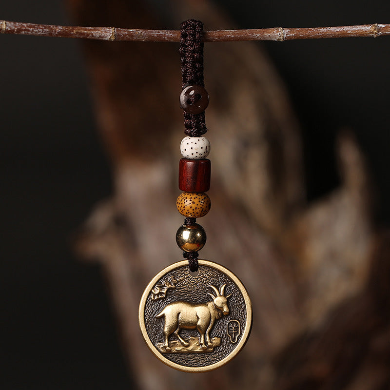 Chinese Zodiac Copper Luck Keychain Decoration - Goat - image 8